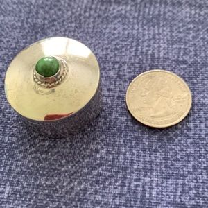 Sterling (925 stamp inside) pill box w Jade gem on the lid.